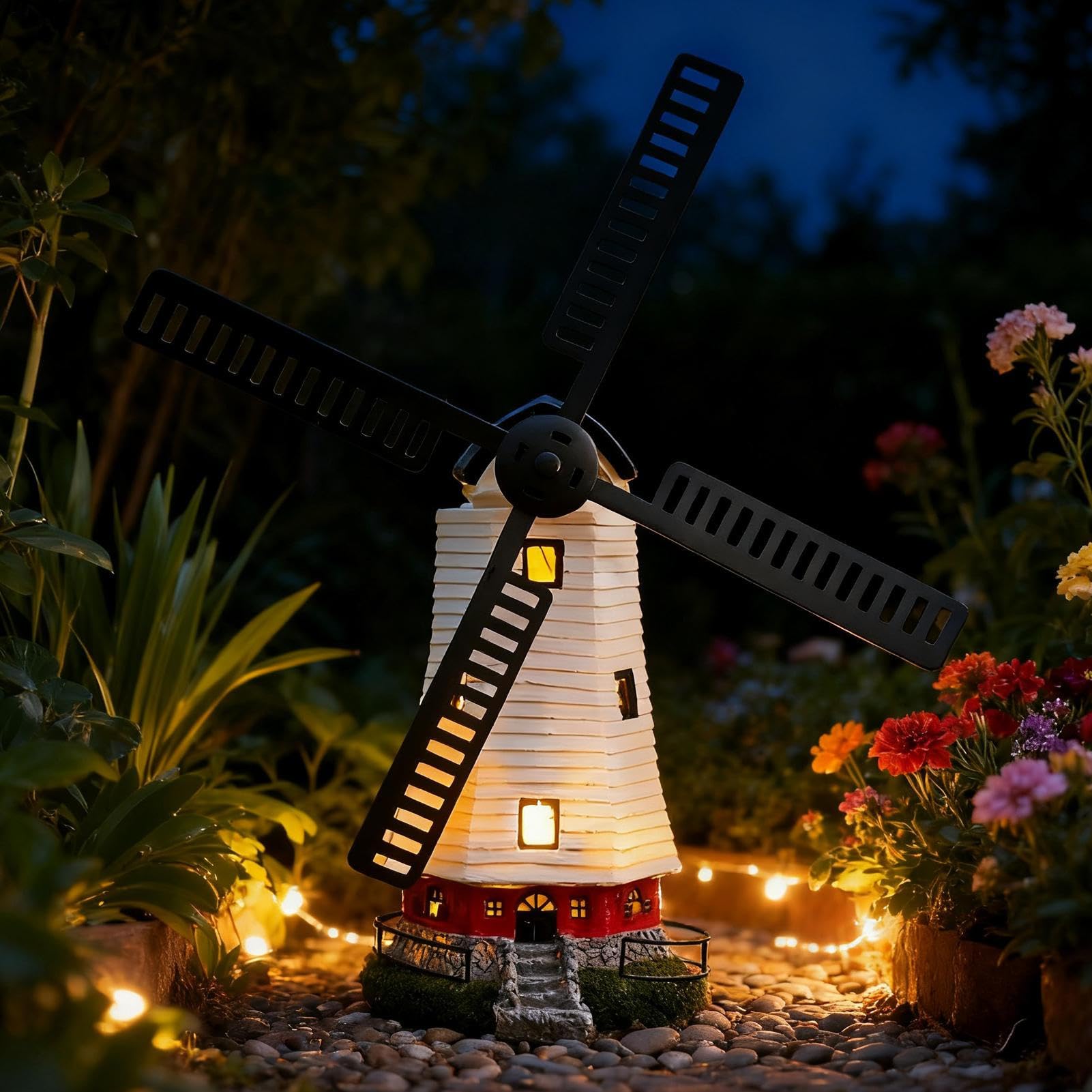 Casa De Luz Exterior Escultura Decorativa de Molino de Viento LED