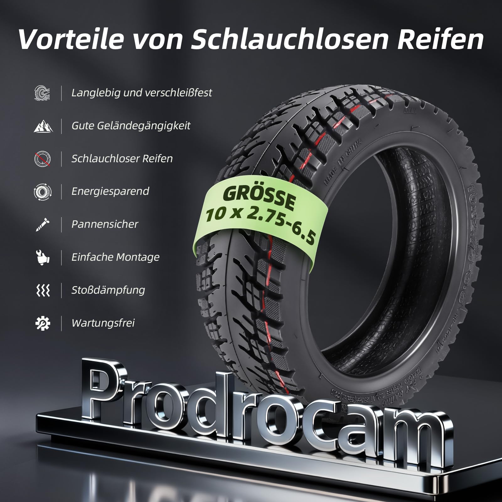 10 x 2,75-6,5 Tubeless Reifen für Kukirin G2/G3/M4 Max/A1 Roller (2 Stück) | Off-Road Vakuum Reifen, 10 Zoll, Mit Gebogener Düse, für Kukirin G2 Master 2025 / G2 Ultra / Urban Glide E-Cross