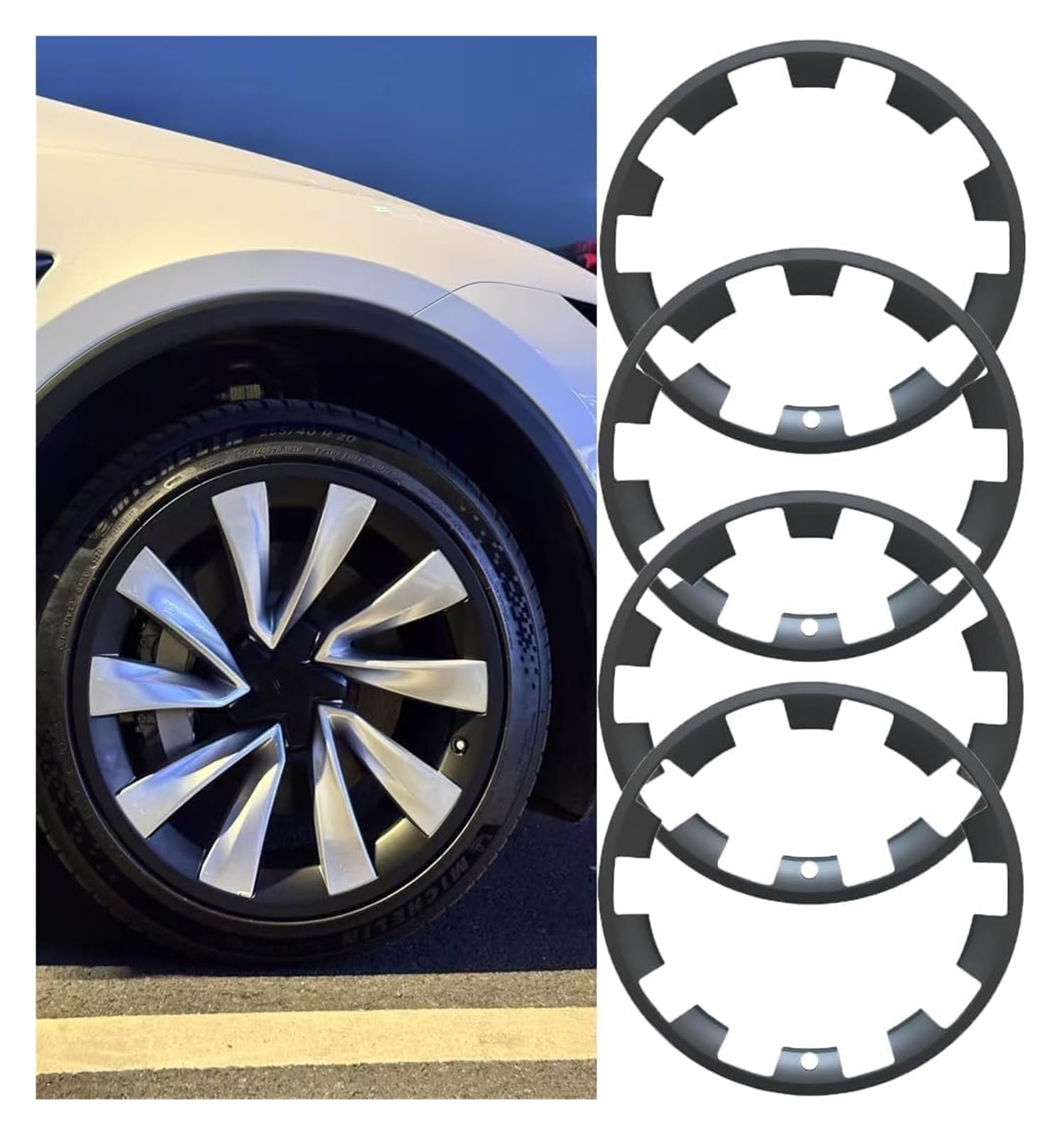Radkappen, for Tesla Räder Protektoren 4PCS 20 Zoll Felgen Abdeckung ABS Radkappen Abdeckungen Schutz Teile Zubehör(Black)