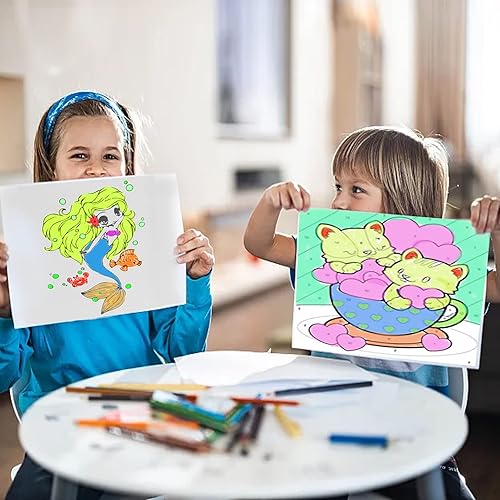 Miniatura 5 de Kabcifea - 28 lienzos predibujados para pintar 6 paneles de lienzo preestarcados de 78 x 98 pulgadas con 12 pinturas 20 pinceles para niñas y niños