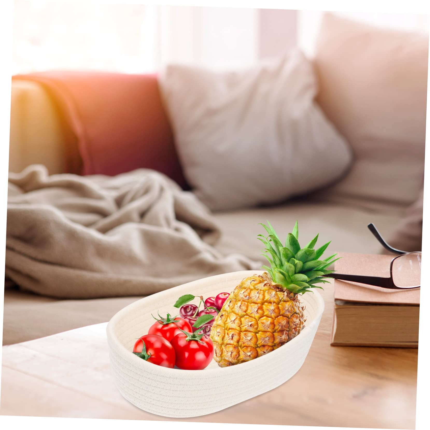 KOMBIUDA Cesta de Almacenamiento Tejida de Algodón Color Marfil 3 Piezas | Contenedor de Mesa, Soporte Autoestable, Suave y Resistente, para Guardado de Juguetes y Uso en Cubículos