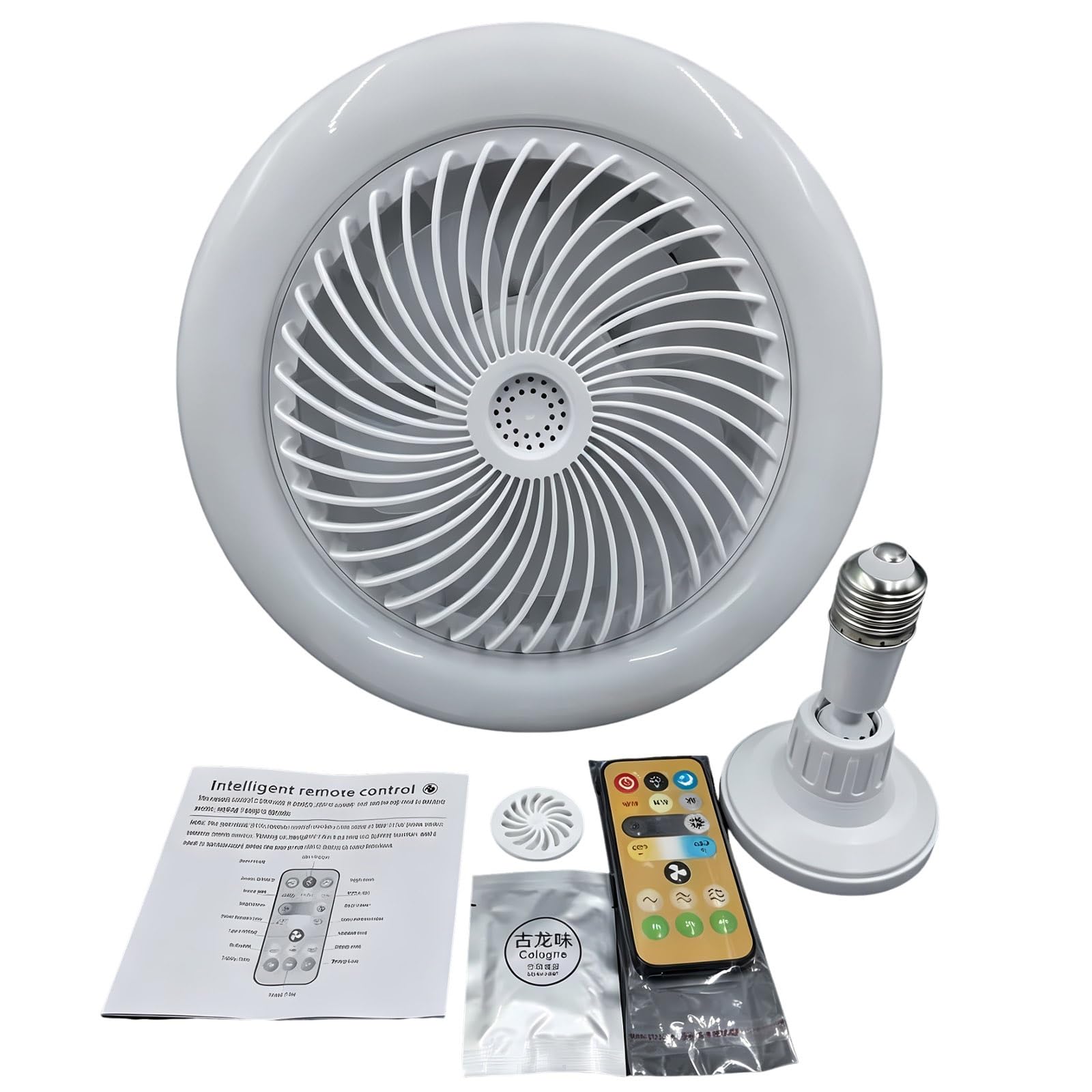 VEXYTRRON Socket Fan Light with Remote, E27 Ceiling Fan with LED Light