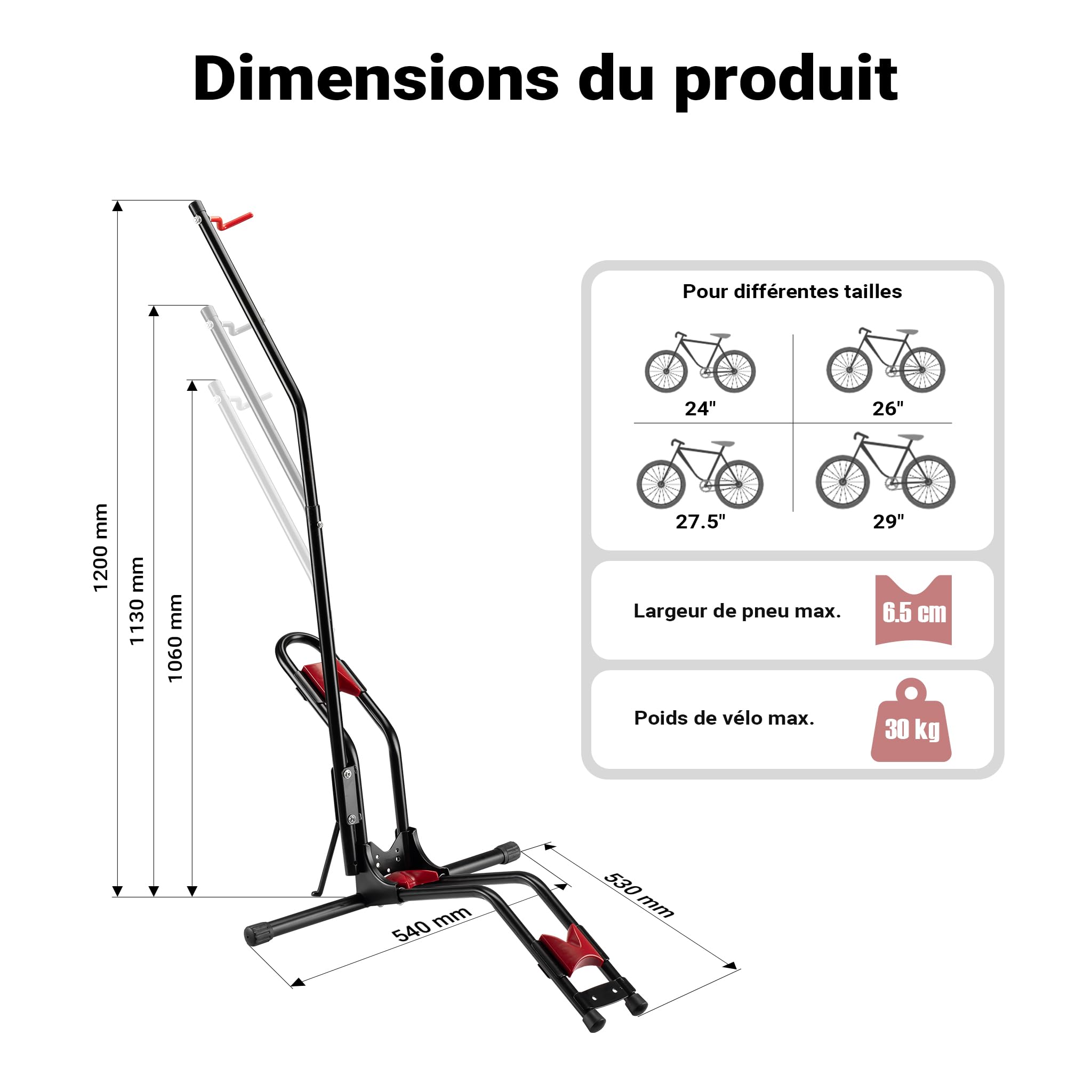 WilTec Range-vélo – en Acier – Rack à vélo autoportant