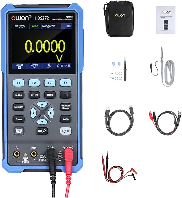 OWON HDS272 Handheld Digital Oscilloscope Multimeter 2CH USB Type C 70MHz 3.5 LCD Test Meter