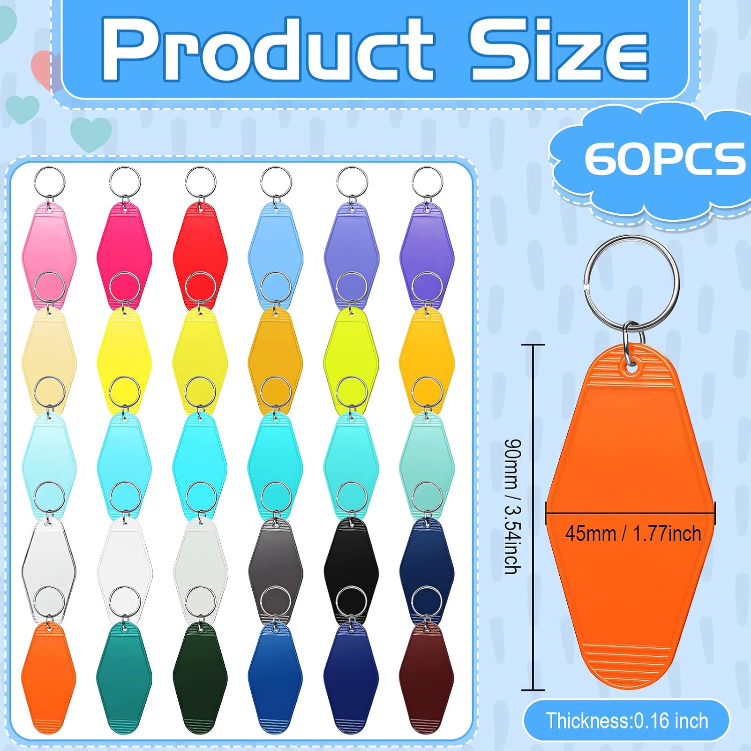 Meanplan 60 Pcs Motel Keychain Blank Hotel Sublimation Blank Keychains Heat Transfer Hotel Keychain for DIY Crafting Tag