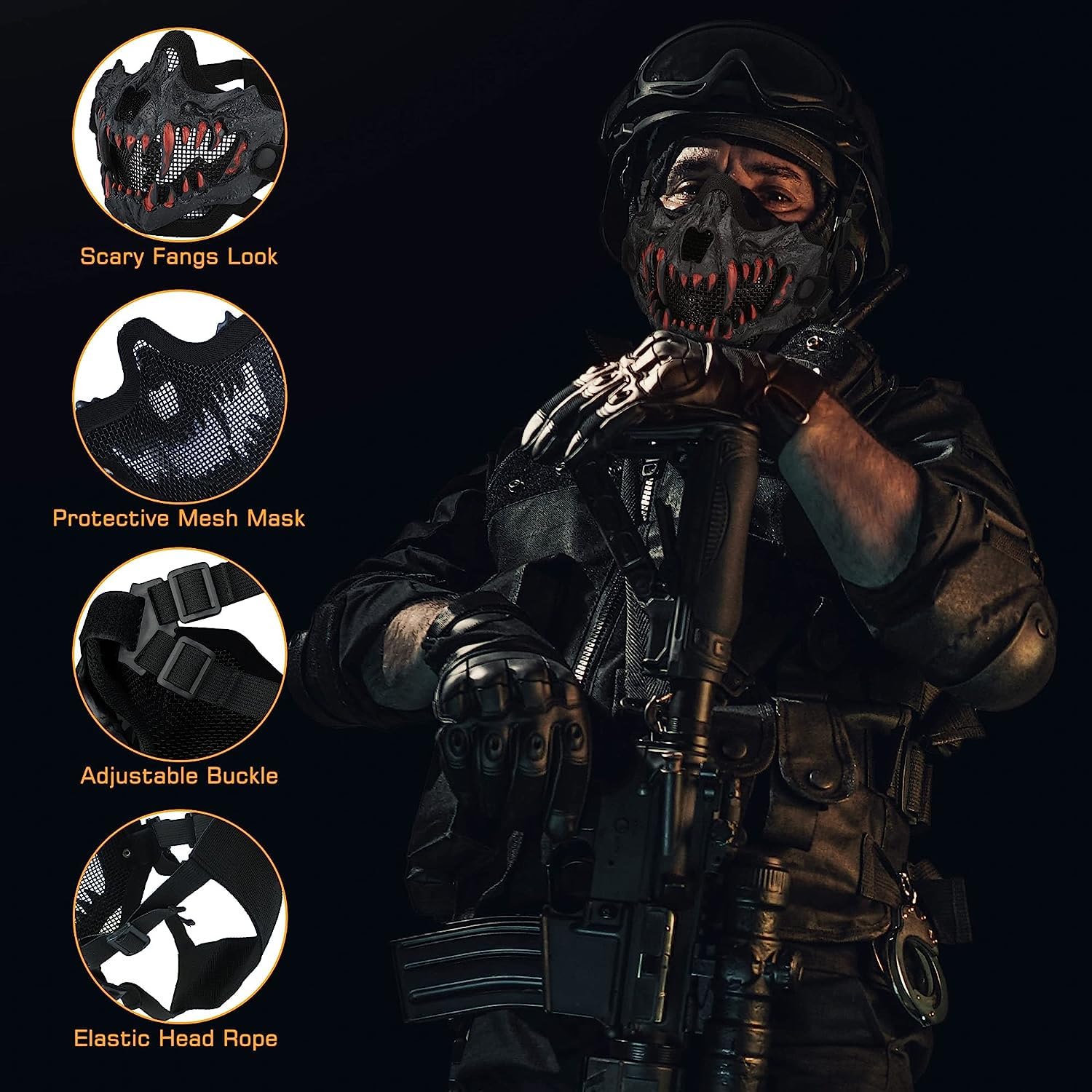 Zhongren Maschera per viso a forma di teschio, per cosplay, spaventosa, protezione a rete, decorativa, per Halloween, feste horror, paintball, CS, caccia