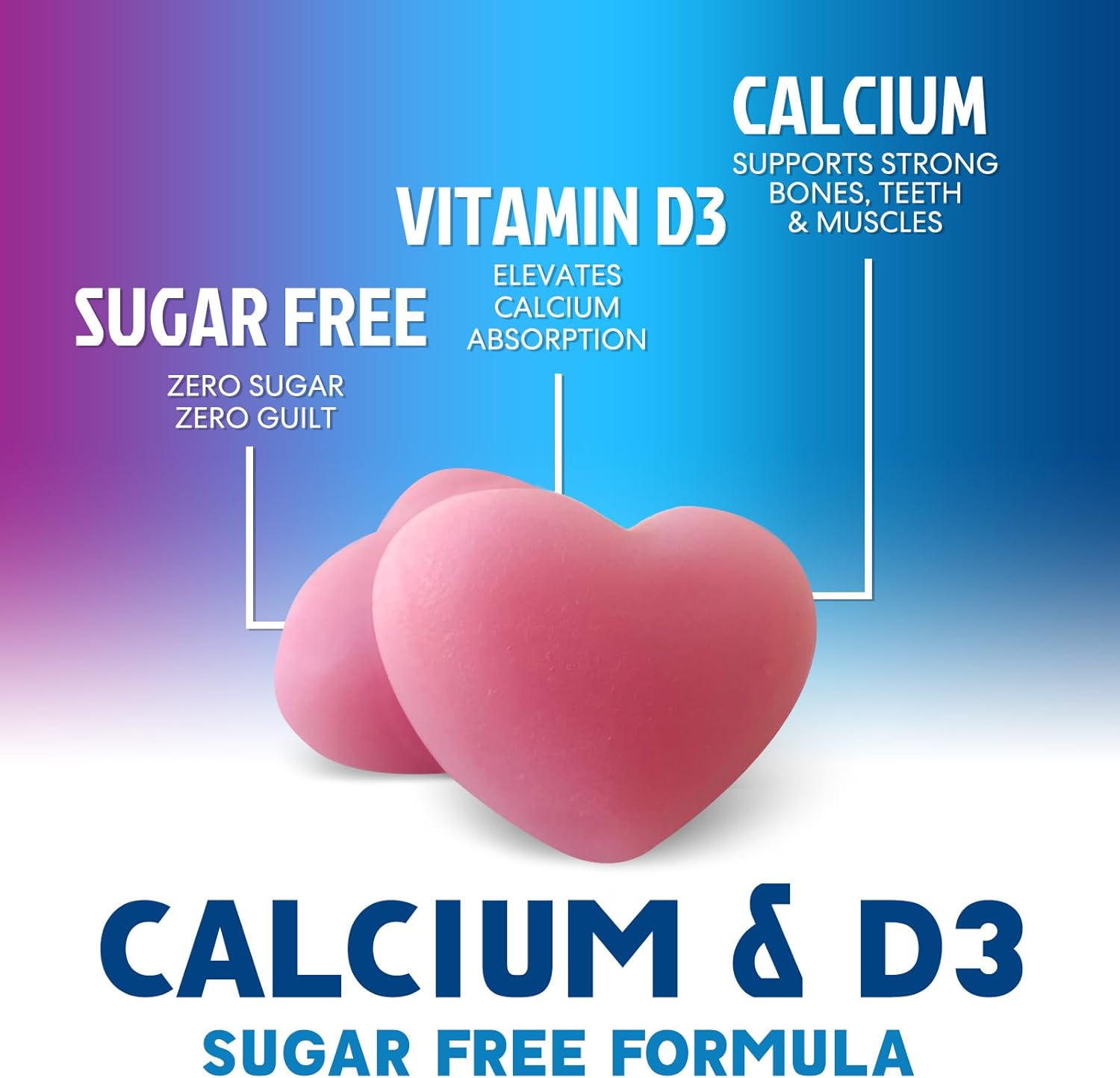 Calcium Supplement Gummies - Sugar Free Calcium Gummy with Vitamin D3 for Best Absorption - Supports Immune Health, Bones & Teeth - Nature's Calcium Chews for Women & Men - Berry Flavor - 120 Gummies