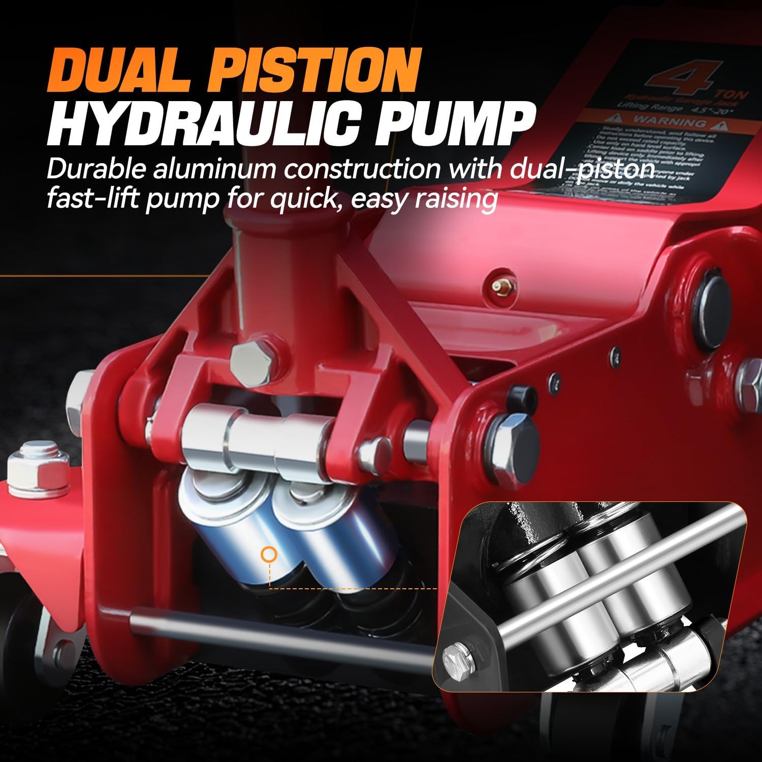 Auto Dynasty 4 Ton Low Profile Floor Jack, Heavy Duty Steel Hydraulic Car Jack with Dual Pistons Quick Lift Pump, Hydraulic Racing Floor Jack, Lifting Range 4.5" to 20", Red