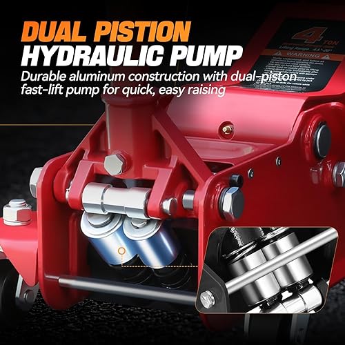 Miniatura 2 de Auto Dynasty Gato de piso de perfil bajo de 4 toneladas, gato hidráulico de acero resistente para automóvil con bomba de elevación rápida de