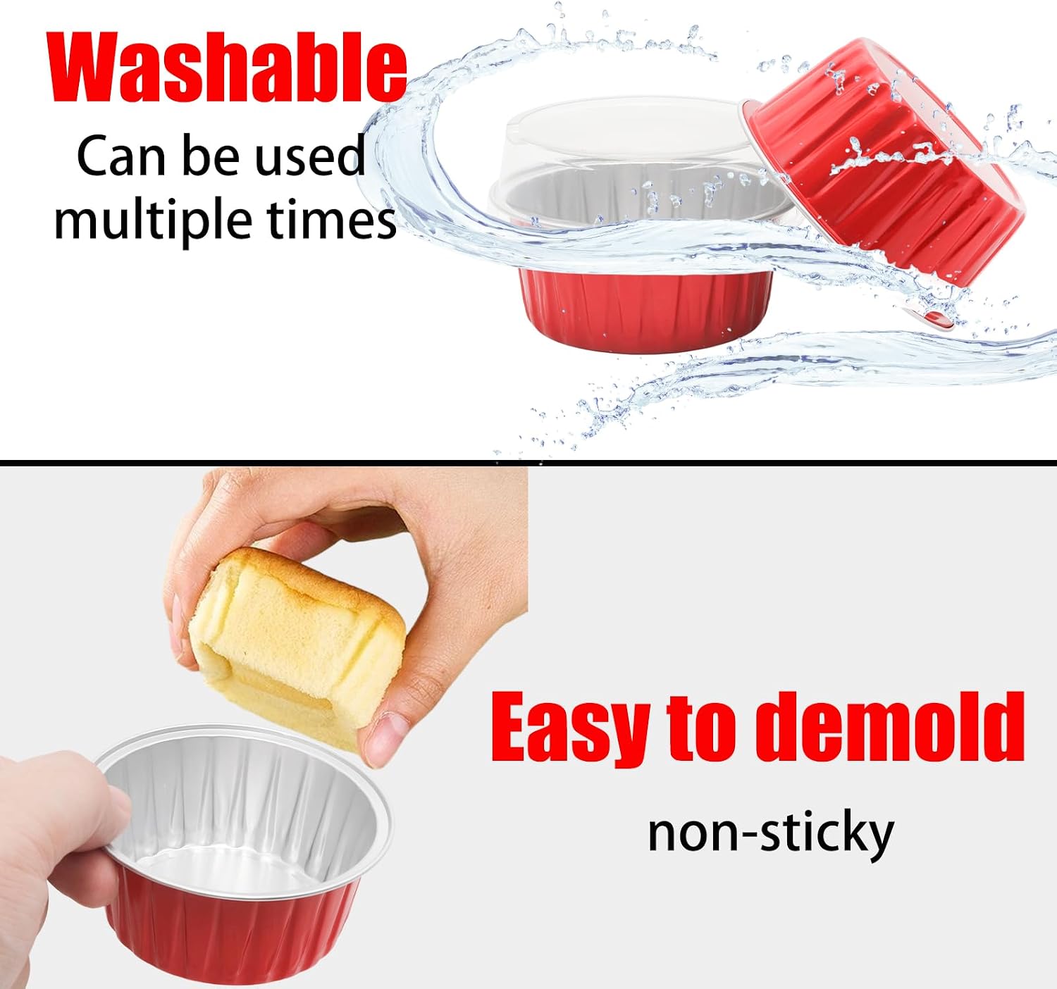 50 Pack 5oz Mini Cake Pans with Lids, Red Baking Supplies