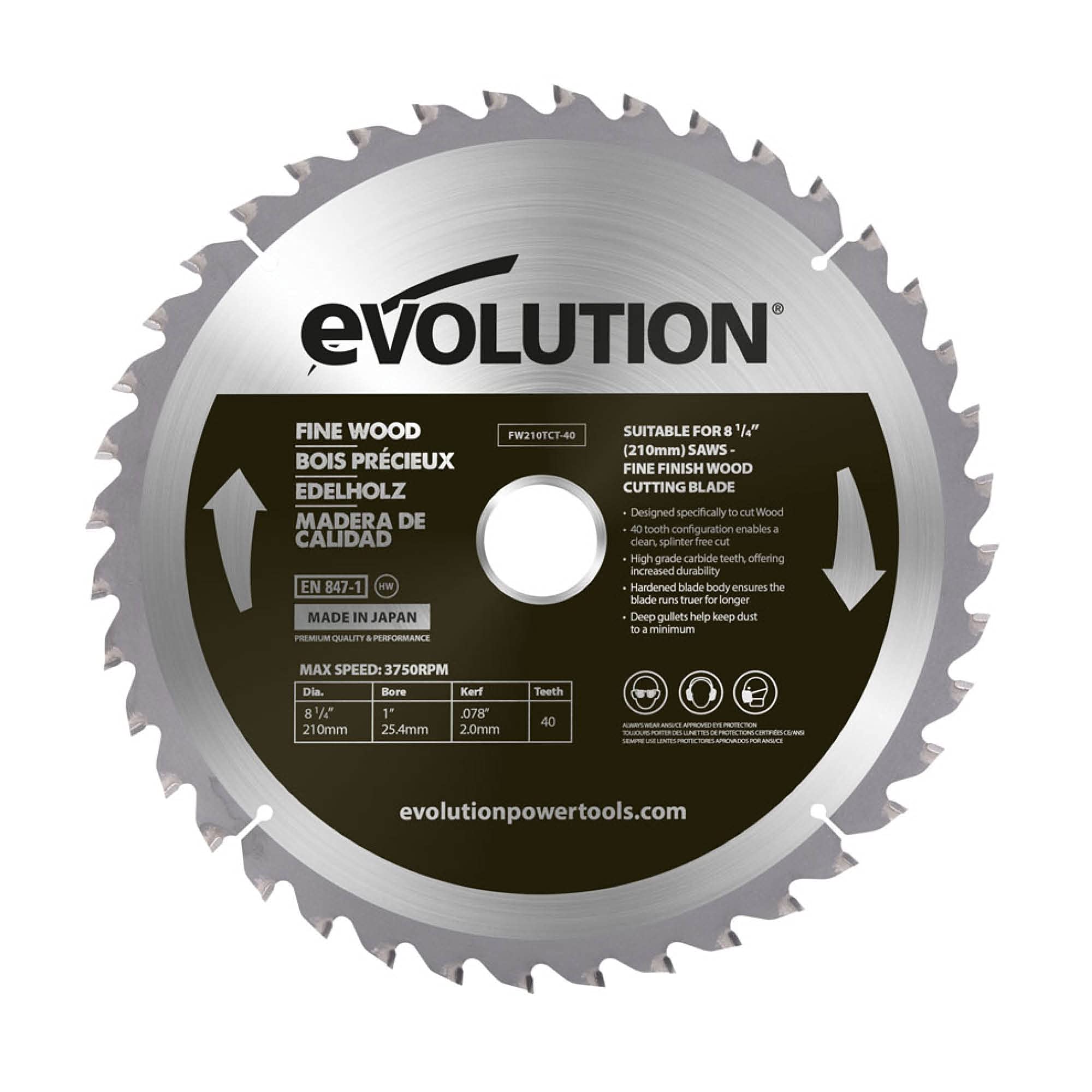 Evolution Fw210tct-40 Fine Wood Circular Saw Blade 210Mm 40T Size 40