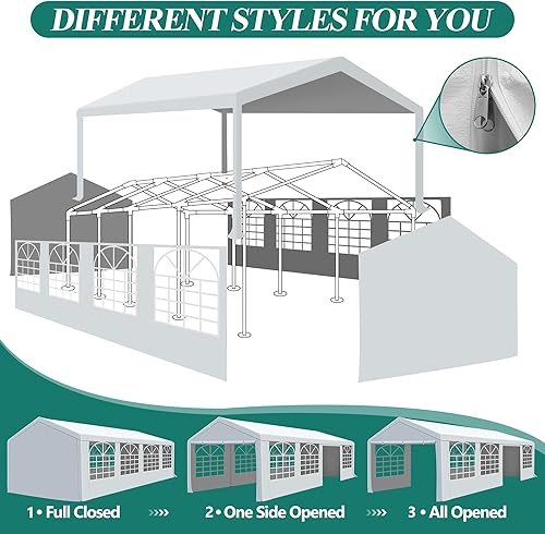 Miniatura 6 de GARTOO Tienda de campaña y cochera de 13 x 26 pies, cenador de boda resistente al aire libre con 4 bolsas de arena, toldo de refugio para eventos al