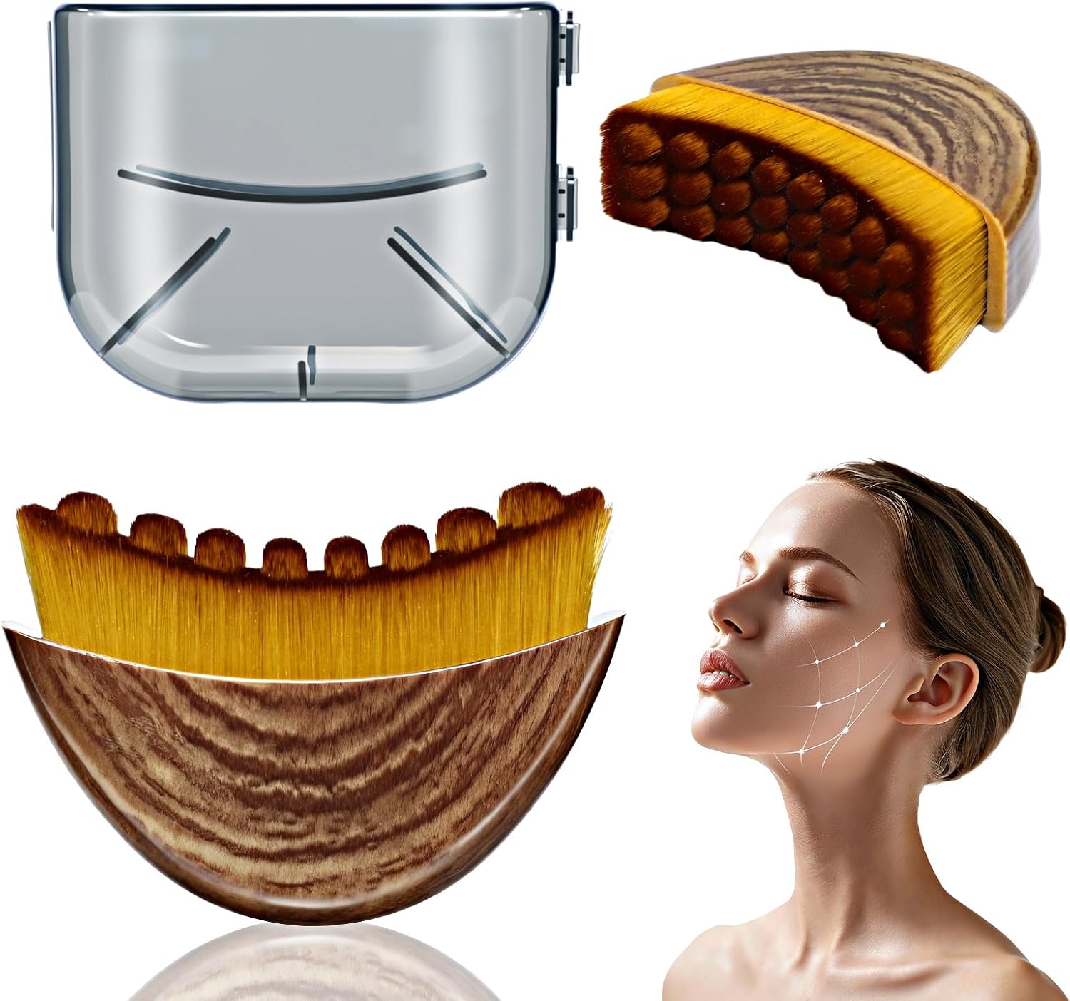 Lymphatic Contour Face Brush – Lymphatic Drainage Makeup Brushes for Sculpting & Lifting, Anti-Puffiness Detox Massage, Boosts Skincare Absorption & Glow, Soft Bristles for All Skin Types (Brown)