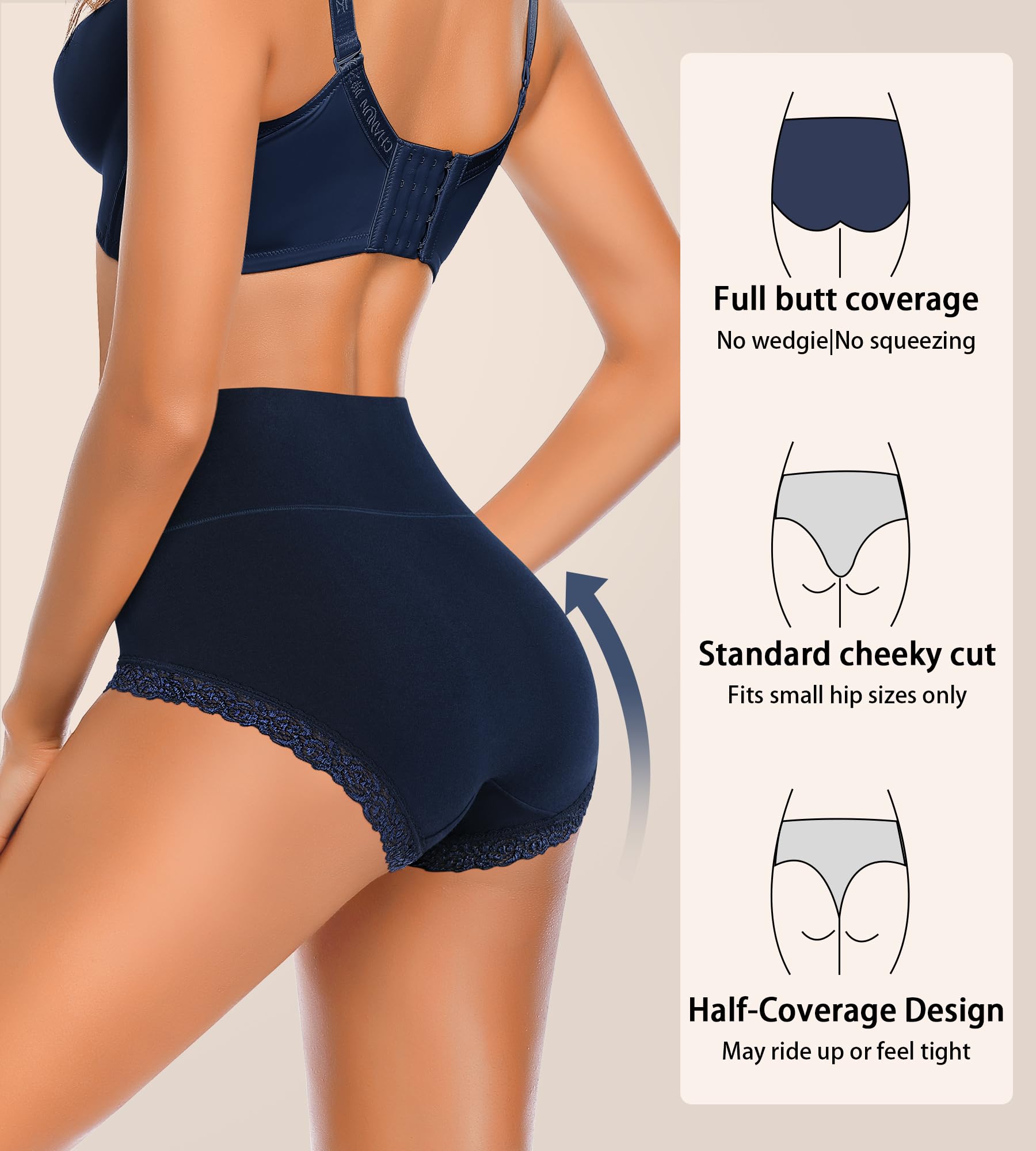 OPIBOO Women's Cotton Underwear,Ladies Soft Stretch Tummy Control Comfy No Muffin Panties Boyshorts: Multicoloured a XX-Large