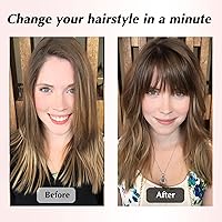 Vista 5 de noomby Flequillo con clip de cabello 100% humano, fleco con sienes para mujer, flequillo plano y ordenado, extensión de cabello para uso diario