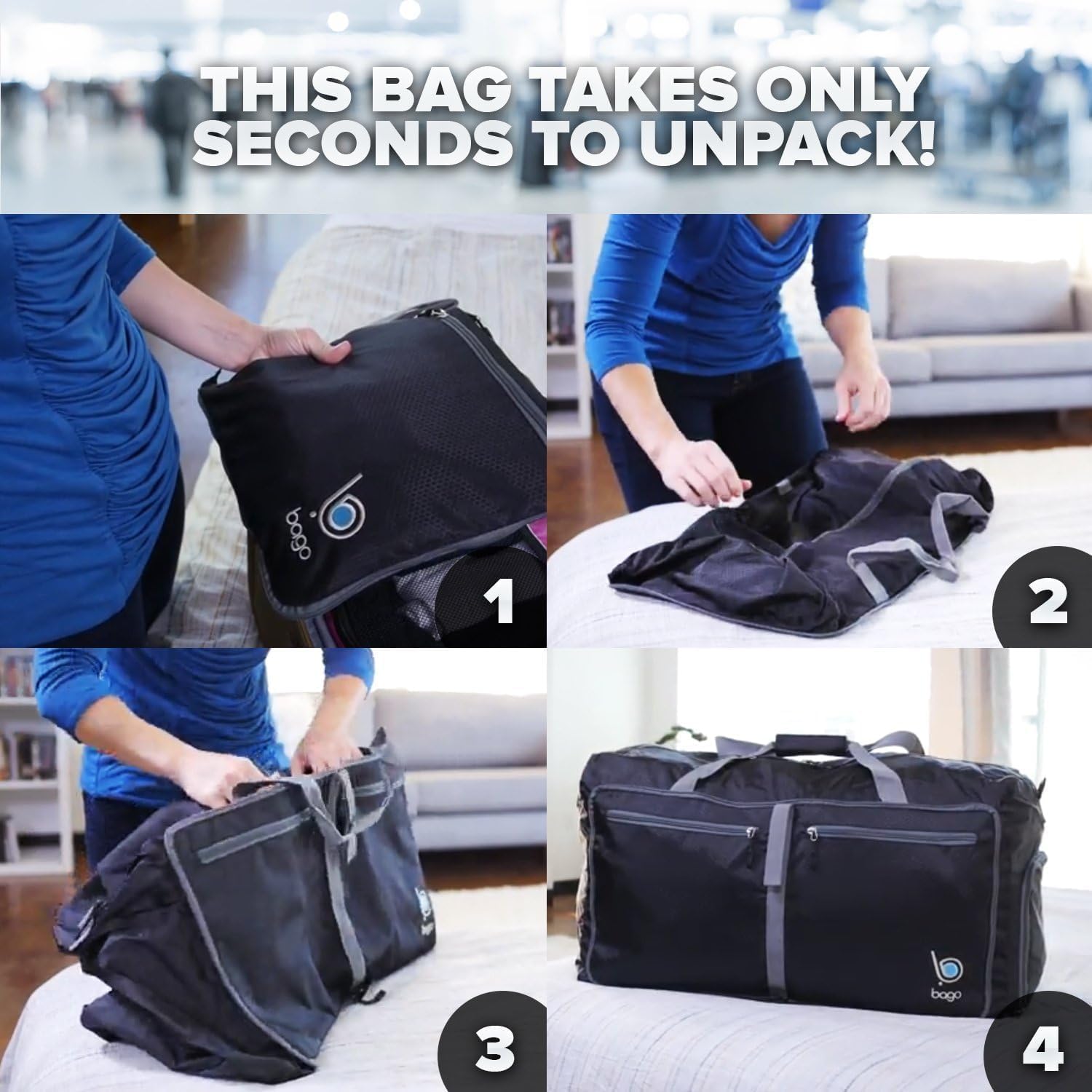 Reisetasche - diese faltbare, 53l große Reisetasche ist beständig, packbar, SUPERLEICHTE 410g mit abnehmbarem Schulterriemen - lässt sich in sich falten - am besten als Gepäck oder Sporttasche - VERMEIDEN SIE GEBÜHREN FÜR ÜBERGEPÄCK - 100% ZUFRIEDENHEITSG