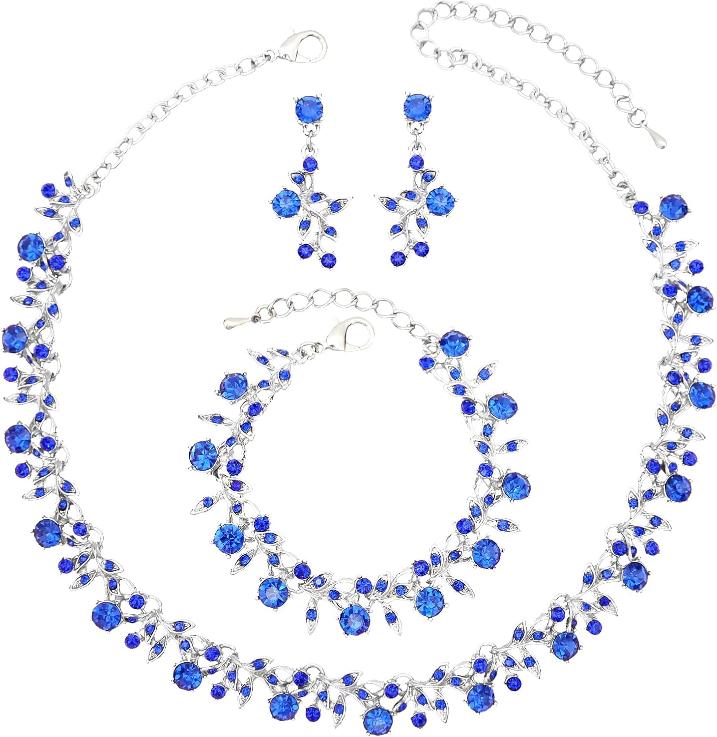 Elegant Leaf Choker Necklace Earrings Link Bracelets Wedding Jewelry Sets Sparkly Bridal Party Prom Costume Jewelry Accessories for Women