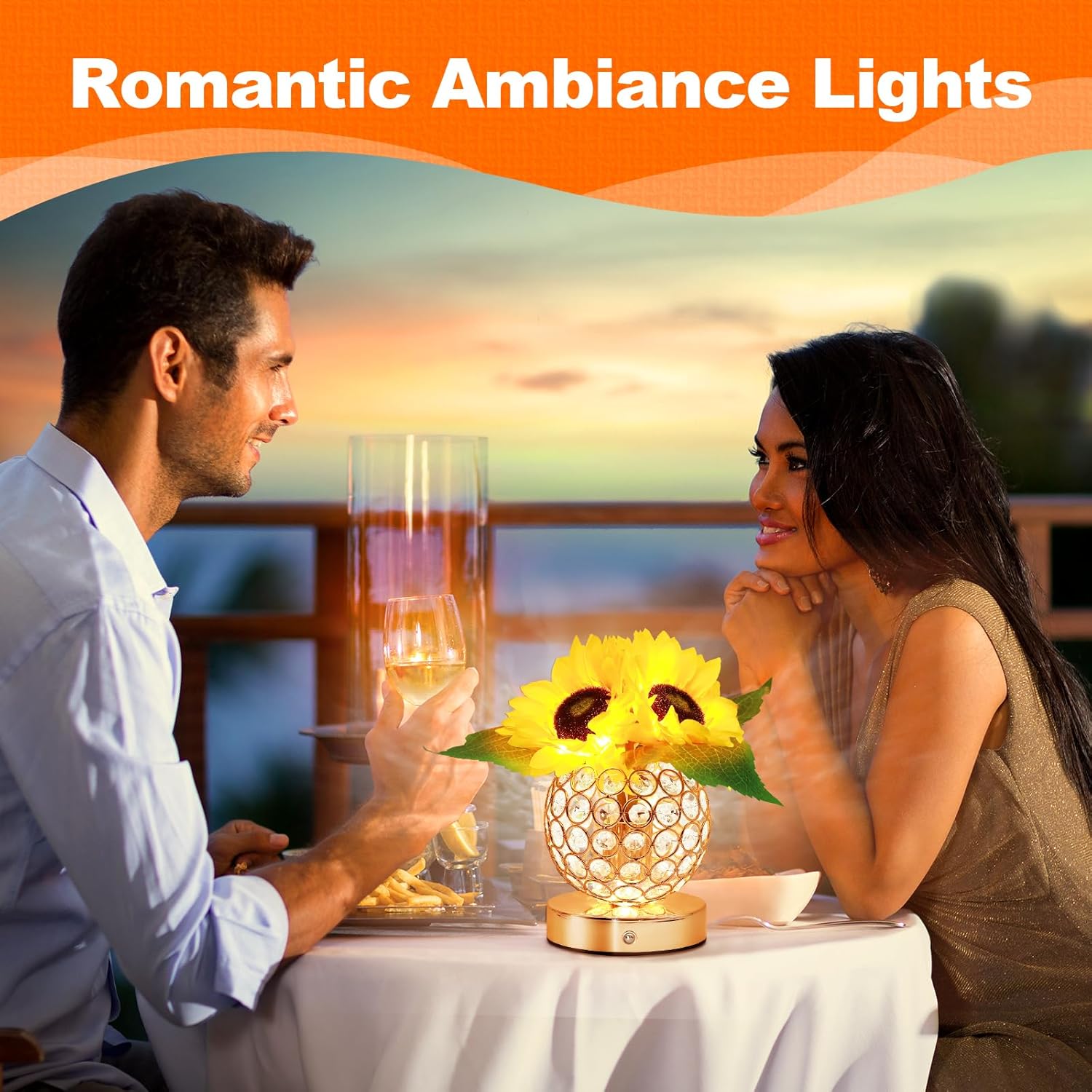 AMWGIMI Sunflower Gifts for Women,Sunflower Flower Home Decor Touch Table Lamp,3-Colour Dimming Rechargeable Cordless Small Night Light for Festival Housewarming Birthday Gift for Mom