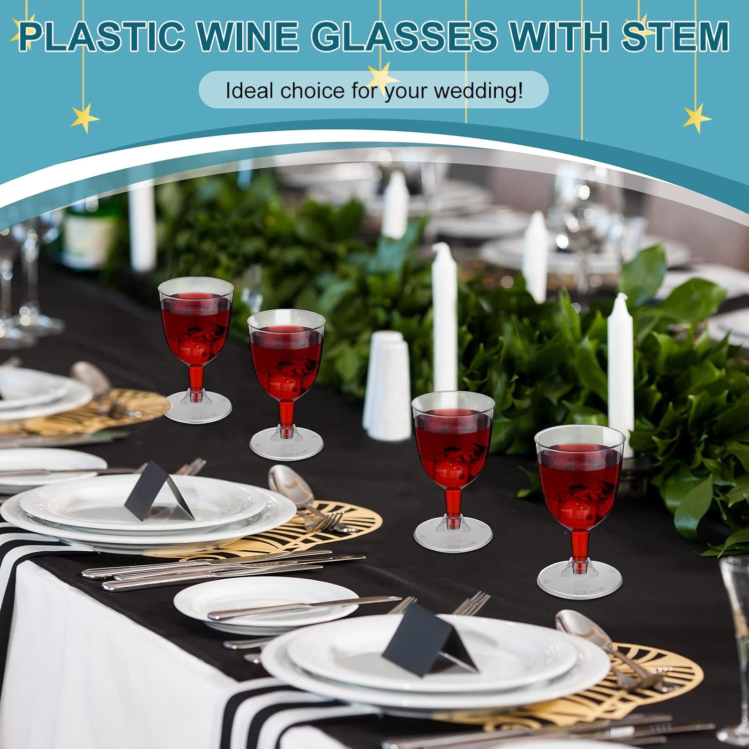 48 Pcs Disposable Plastic Wine Glasses 6 oz Party Wine Cups Hard Plastic Drinking Glasses with Stem Stackable Stemmed Goblets for Champagne Dessert Wedding Home Toasting(Clear) - Image 5