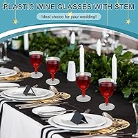 Vista 5 de 48 copas de vino de plástico desechables de 5 onzas, copas de vino de plástico duro con tallo apilables para copas de vino para postres de champán