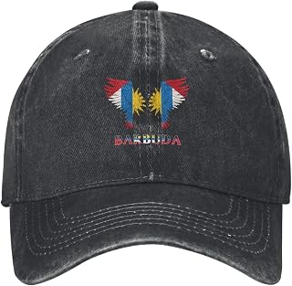 Washed Denim Hats Barbuda The People of Barbuda Flag Wings Baseball Cap for Men Women Classical Casual Adult Adjustable Comfortable Trucker Caps Dad Hat Golf Tennis Sports