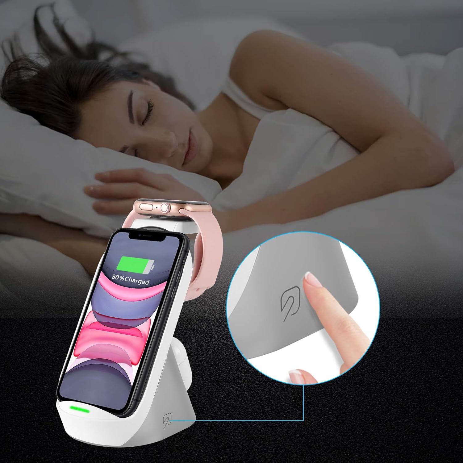 Wireless Charging Stand–3 in 1 Fast Wireless Charger–Qi Charging Station Dock Compatible with iPhone 12/11/11pro/11pro Max/X/XS/XR Fit for AirPods Pro Apple Watch SE 6/5/4/3/2-Black