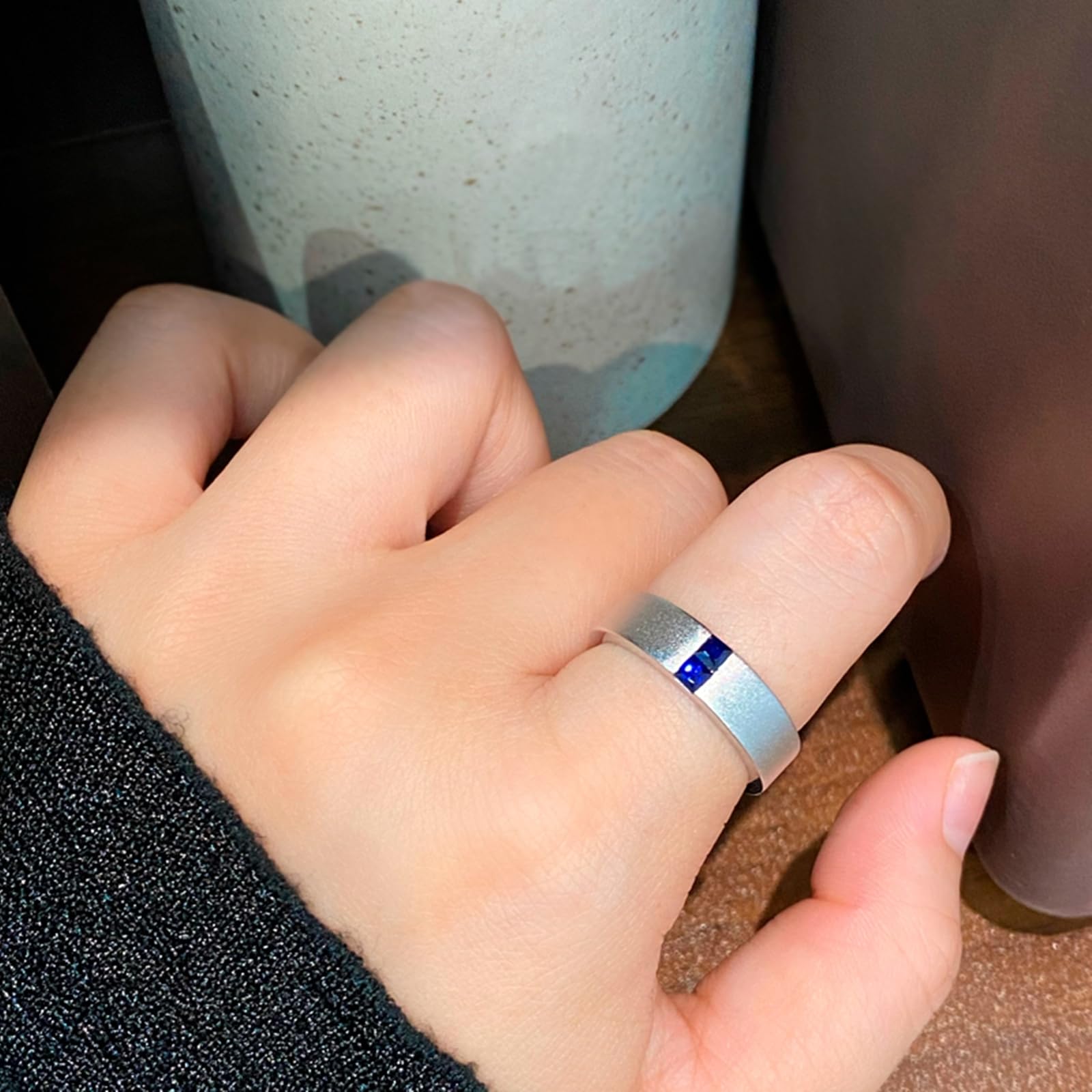 Anillo de compromiso para parejas, oro blanco de 9 quilates, 14 quilates, 18 quilates, zafiro de laboratorio cuadrado y rectangular con moissanita, anillo de compromiso de oro blanco de 14