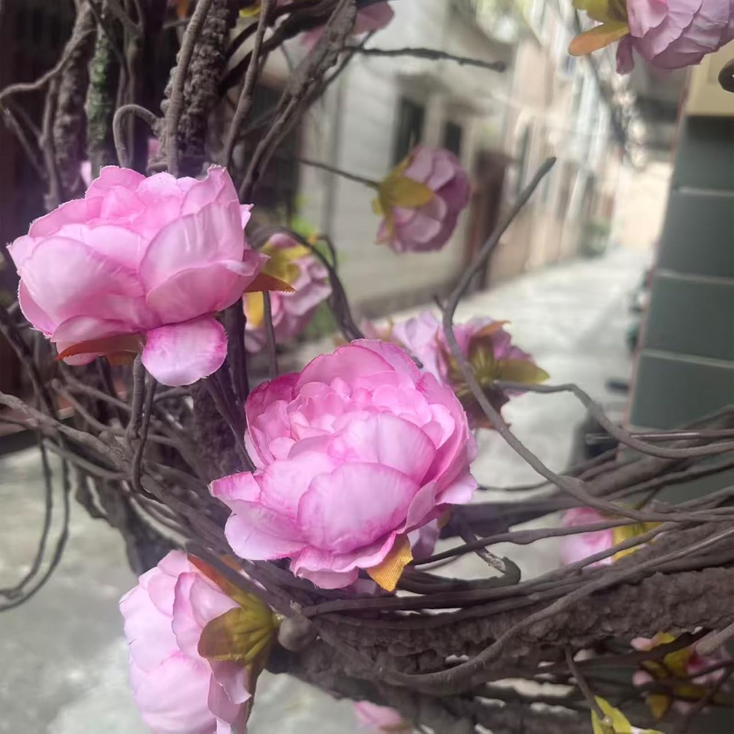 (2pcs) Flexible 118 inch Large Flexible Artificial Tree Fall Vines Twine Wood Branches with Peony Flowers Garland Twig Reptile Climbing Fake Plants for Wedding Arch Christmas Wall Door Hanging