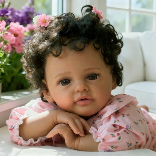 SCOM Black Baby Doll Girl - 18 Inch Reborn Realistic African American Doll