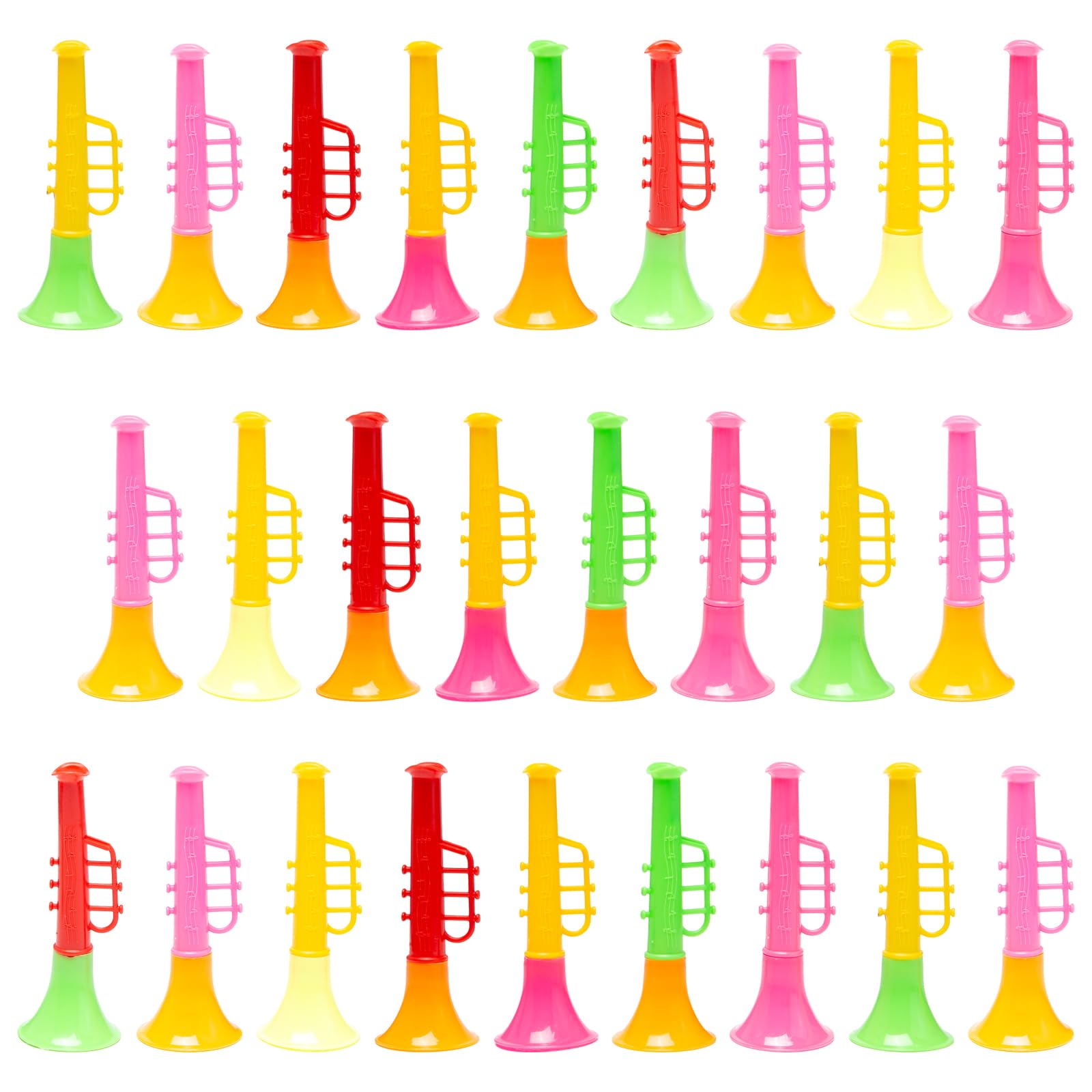25 Piezas Mini Trompeta de Juguete Trompeta para Niños Pequeña Plastico Portátil Juguete Bocina Hacer Ruido Trompetas Instrumento Musical para Niños, Colorido, 10*3.8 cm