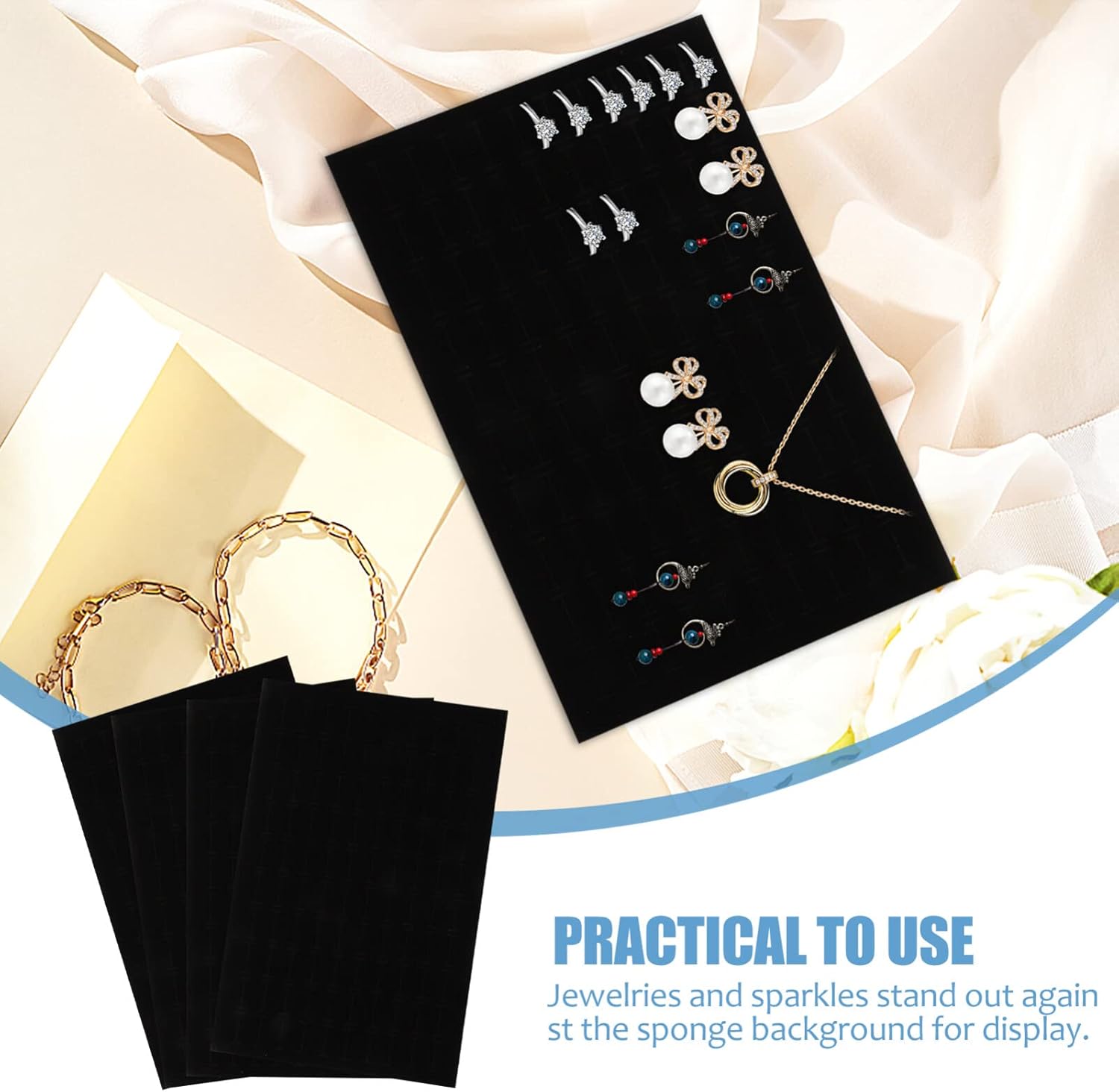 DOITOOL 4Pcs Foam Earring Storage Box Liners Black Velvet Ring Insert Holder Jewelry Box Inserts Display Pad for Retail Showcase