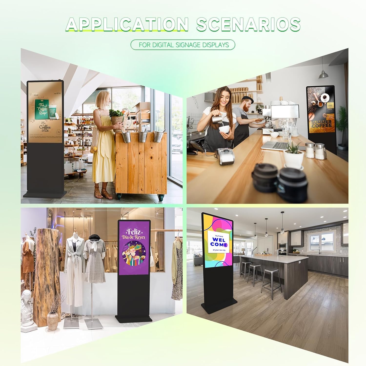 Non-Touch Digital Signage Display, 65 Inch Digital Display Board with HDMI Input, USB Plug-and-Play, Split Screen, Scheduled Power On/Off for Retail, Mall, Front Desk, Advertising