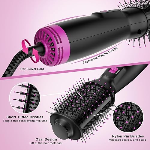Miniatura 8 de Cepillo secador de pelo de doble voltaje con enchufe UKUE, cepillos secadores de 120 V - 240 V para viajes europeos, secador de pelo de un paso y