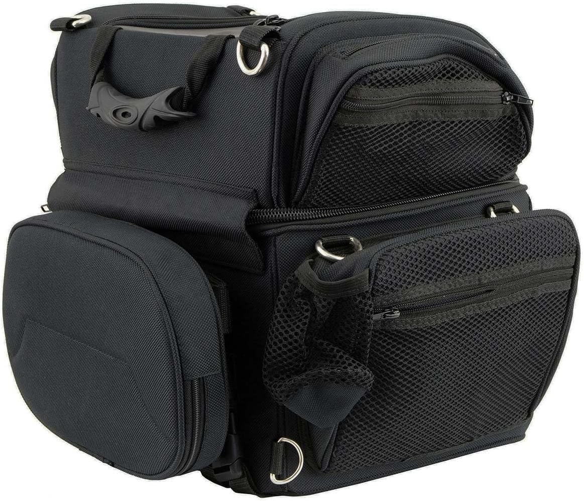 Milwaukee Leather MP8170 Medium Black '5 Pocket' Textile Motorcycle Double Barrel Sissy Bar Rack Bag - One Size