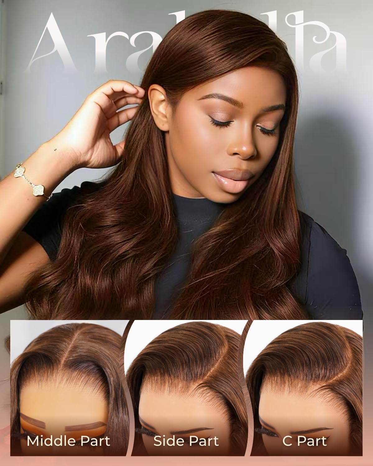 Arabella Glueless 13x6 Chocolate Brown Wigs Human Hair 230% Density Pre Plucked Pre Cut Ear-to-Ear Body Wave Human Hair Wigs 12A Brown Wigs Human Hair with Adjustable Drawstring 20 Inch
