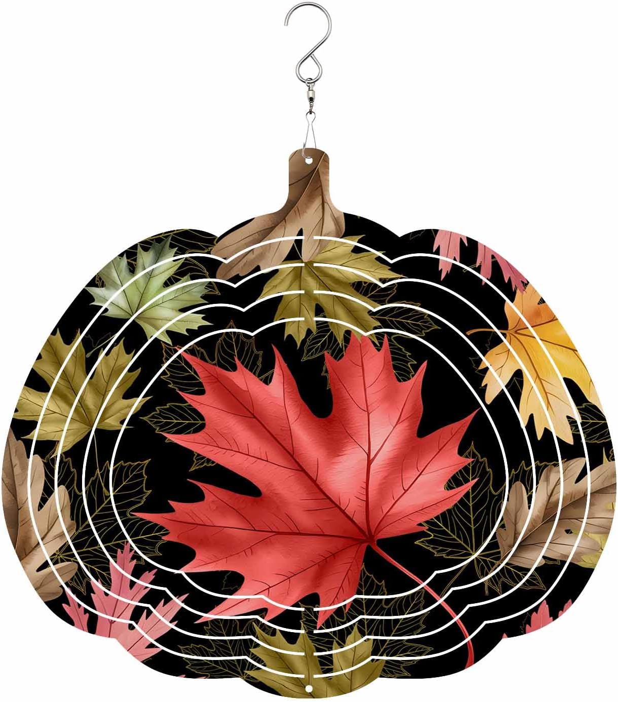 Fall Wind Spinners for Yard and Garden Maple Leaves Wind Spinner Autumn Plant Black 3D Metal Stainless Steel Pumpkin Wind Sculptures Chimes Outdoor Patio Fall Thanksgiving Hanging Decor 10 Inch