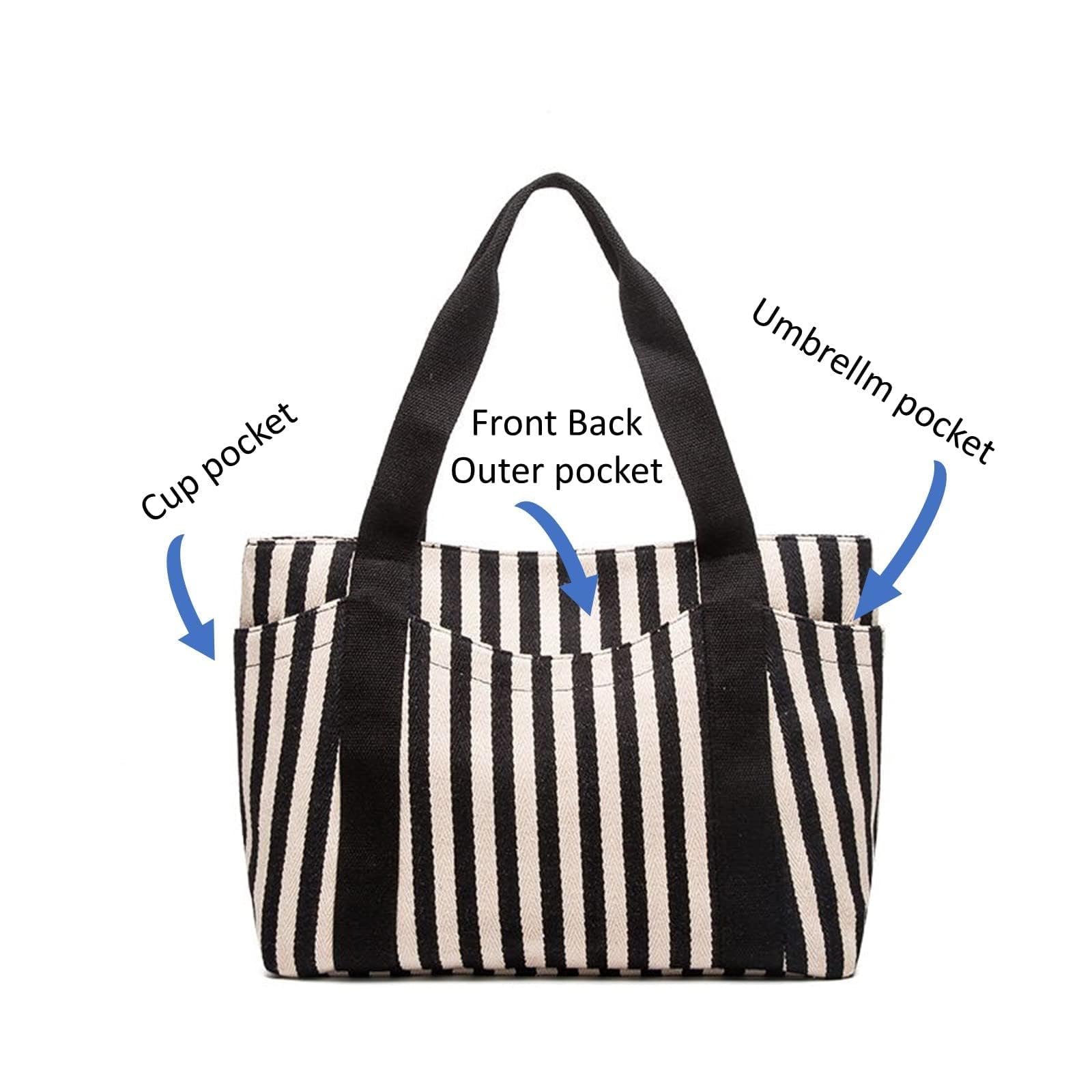 Sac à main fourre-tout classique à rayures avec 7 poches, cadeau pour femme