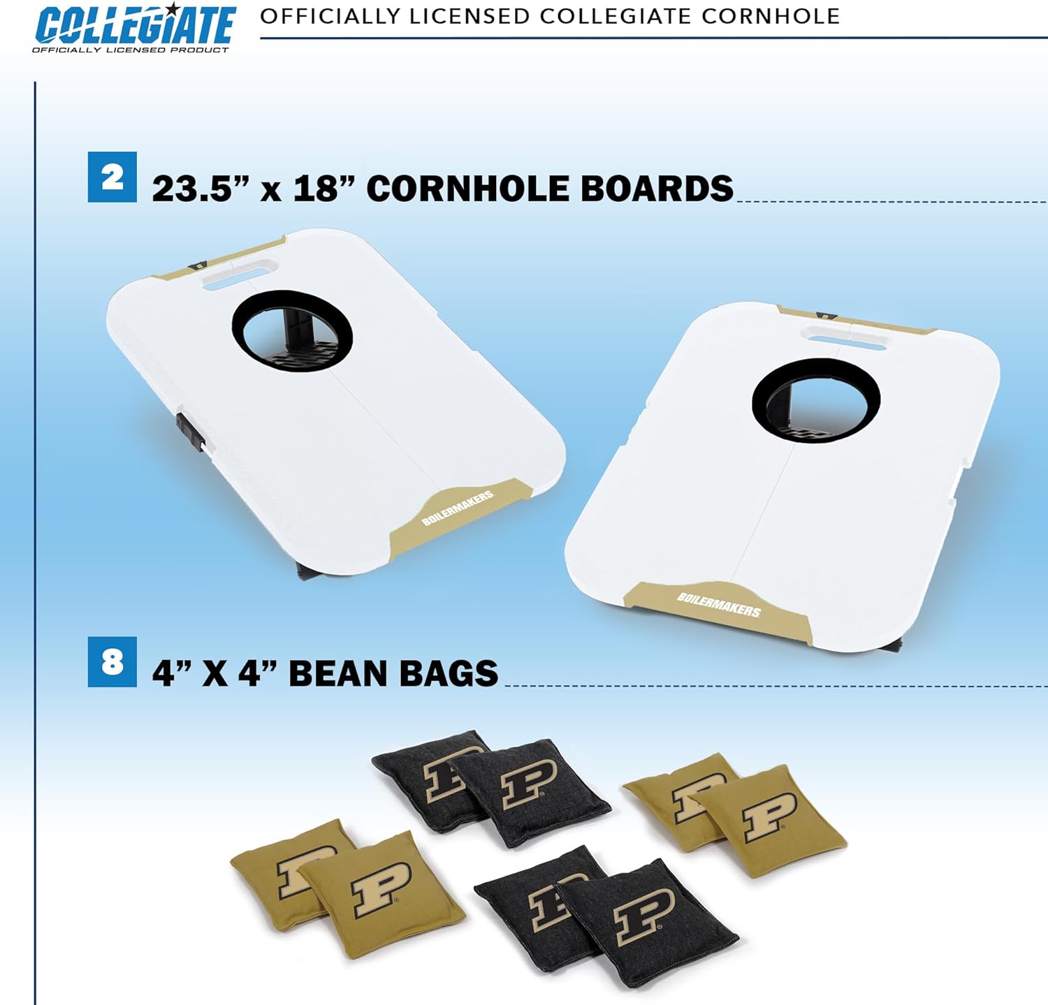 Wild Sports NCAA Purdue Boilermakers Pro Football All-Weather Cornhole Set - Travel Bean Bag Toss Set Includes 8 Bean Bags