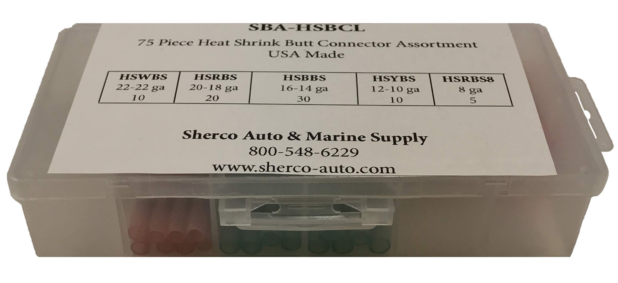 Sherco-Auto 75 Piece Heat Shrink & Crimp Butt Connector Electrical Wire Splice Terminal Assortment Kit - 26-24 22-18 16-14 12-10 8 AWG Gauge Sizes