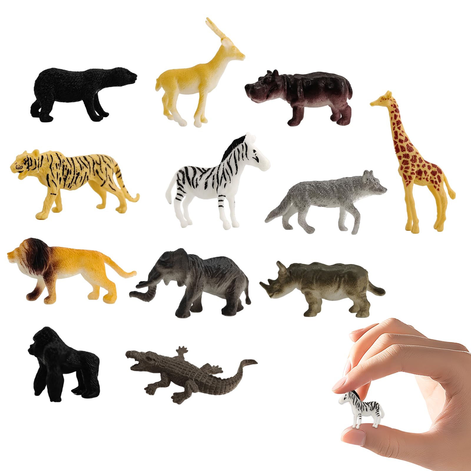 Copbopwn 12 Pcs Realistic Wild Animal Figures Plastic Mini Zoo Animals Toys Playset for Toddlers Kids Durable Jungle Animal Toys Set for Imaginative Play, Birthday Gift for Boys Girls(Wild animals)