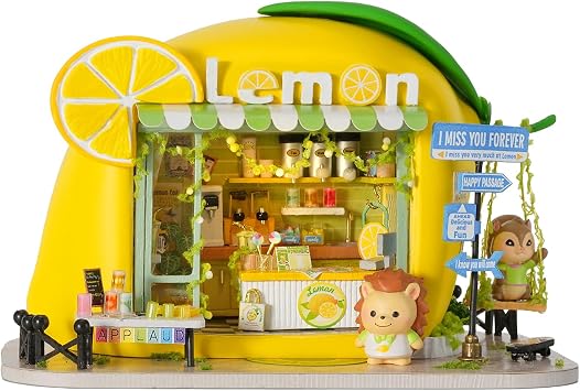 CUTEROOM Dollhouse Kit, DIY Miniature House Kit-Lemon Juice Shop | Realistic Mini House Kit with LED Lights, Creative Mini Crafts Rooms Home Decor, Creative Crafts Home Decor Gift