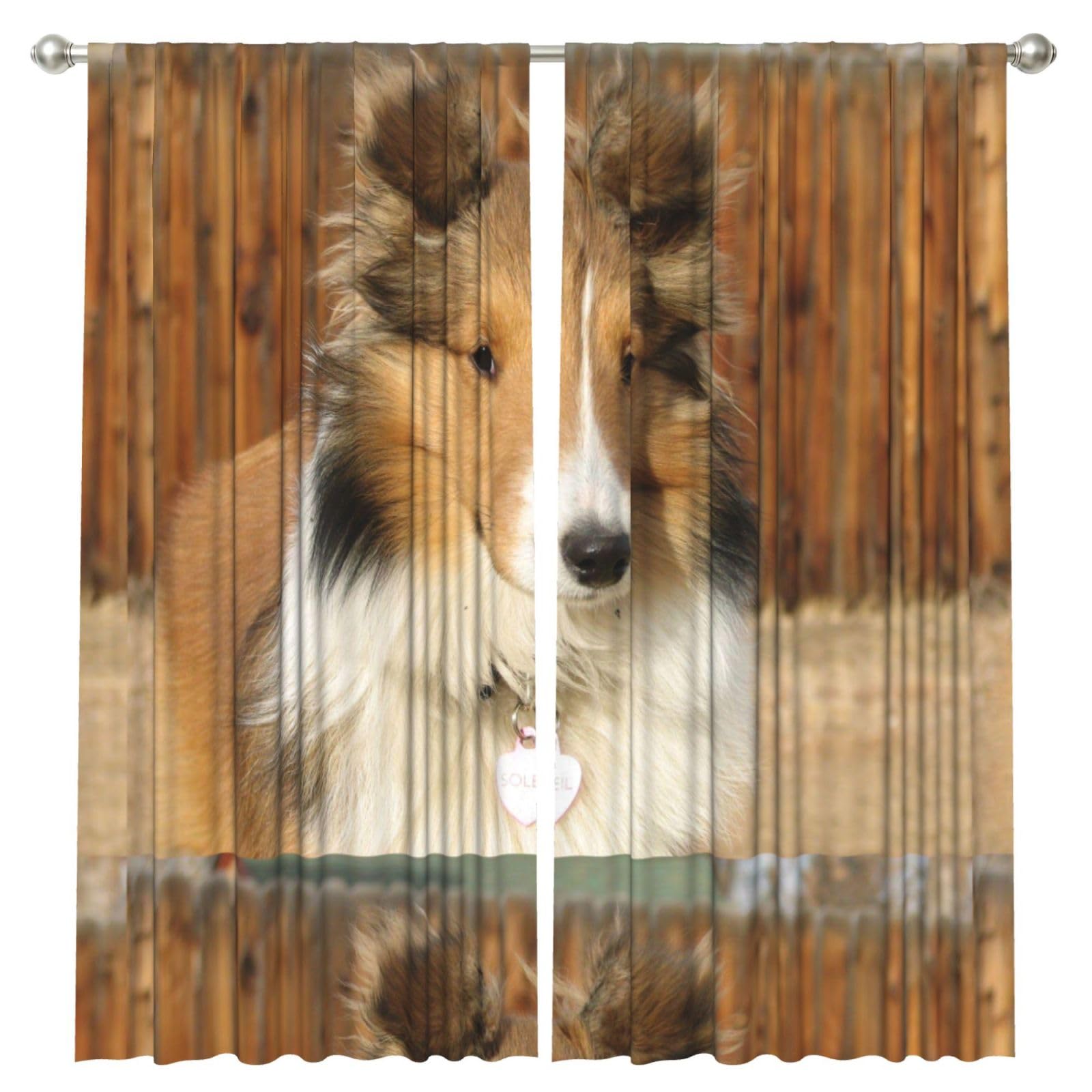 InOmak Lovely Sheltie Dog, 2 Panels Window Curtains 52 x 84 Inch Blackout Curtains for Living Room Bedroom