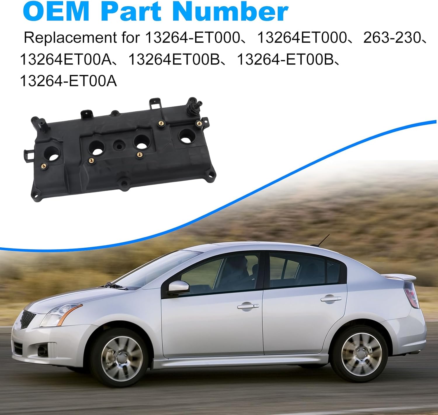 WATERWICH Engine Valve Cover with Gasket Compatible with Nissan Sentra 2.0L L4 2007-2012, NV200 2013-2017 Replacement for 13264-ET000 13264-ET00B 13264-ET00A