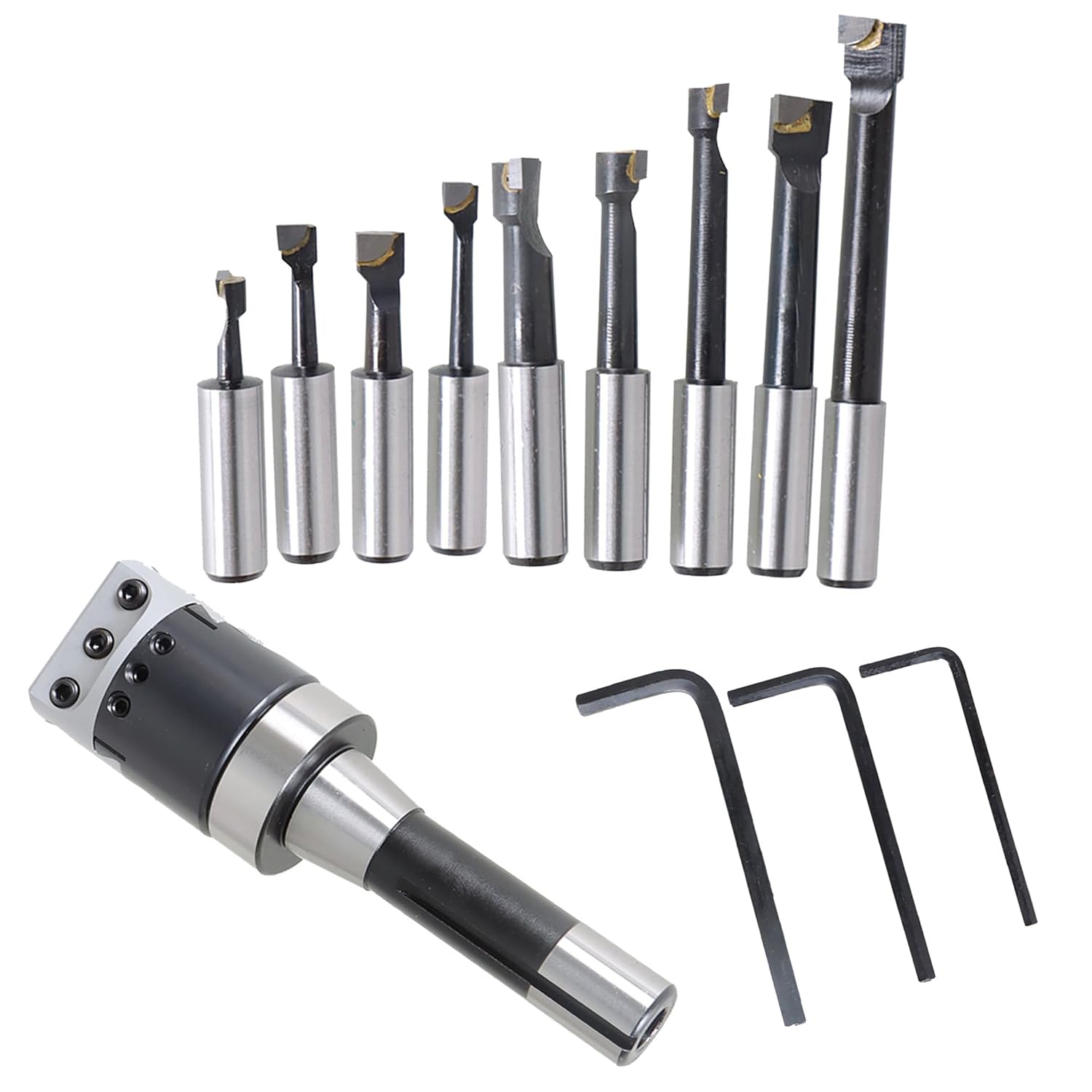 9Pcs 2 Inch Boring Head R8 Shank 1/2 Carbide Boring Bar Set Milling Set Fit for Boring Boring Excircle Boring End Face Etc