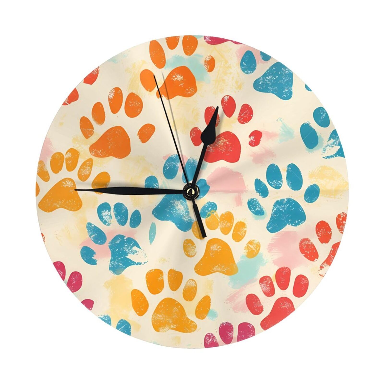 Horloge murale silencieuse à motif de pattes de chien KiuLoam lisible à pile
