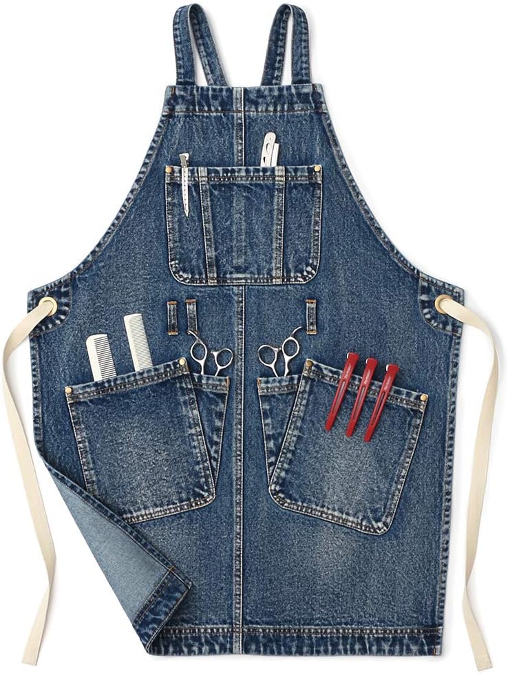 Jeanerlor Work Jean Apron for Women and Men Adjustable S-XXL (Denim Blue)