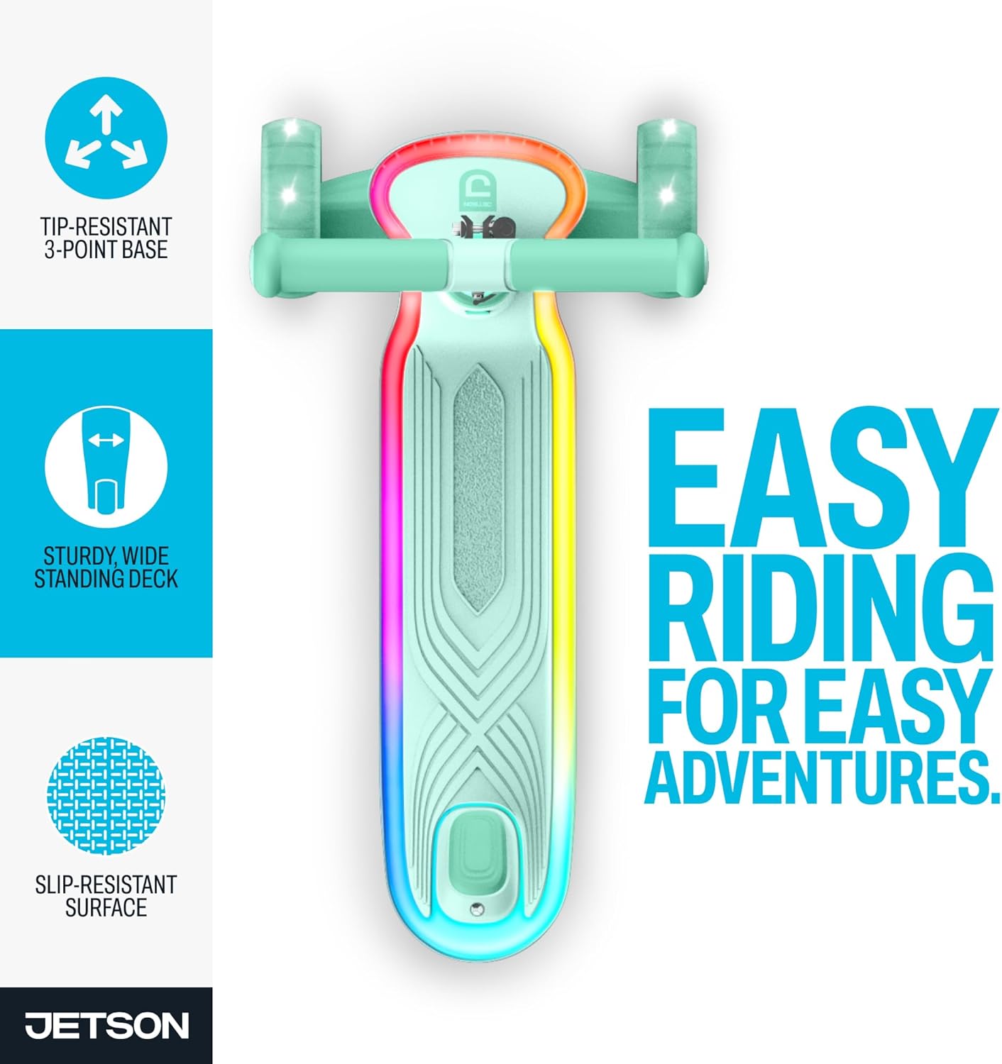 Jetson Twee 3-Wheel Light-Up Kick Scooter, Kids’ Scooter with LavaTech Deck Lights, Adjustable Handlebar Height, 4.7-Inch Wheels, Ages 3+