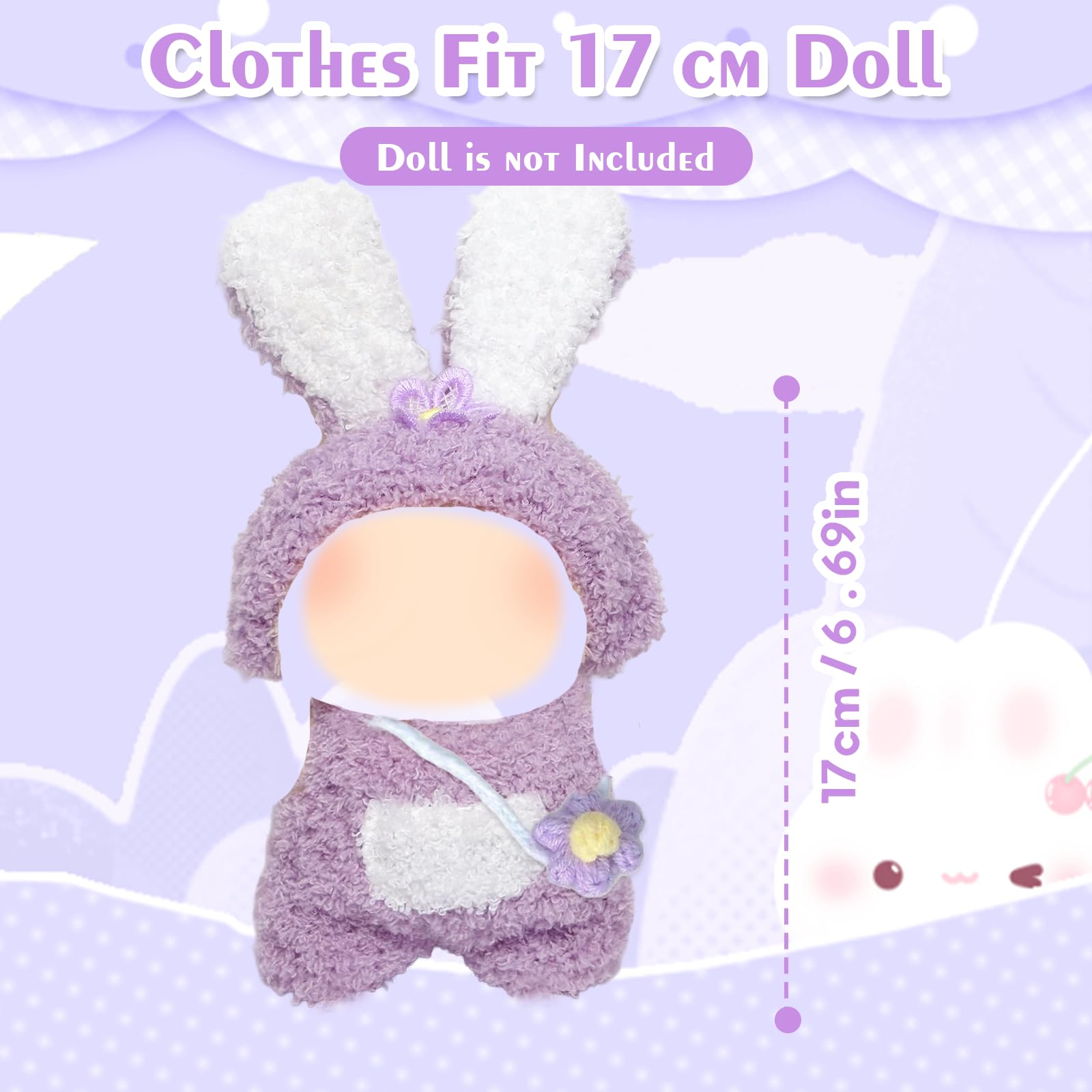 Süße Puppenkleidung Für 17 Cm Plüschpuppen - Lila Set Mit Pullover, Rock & Schleife