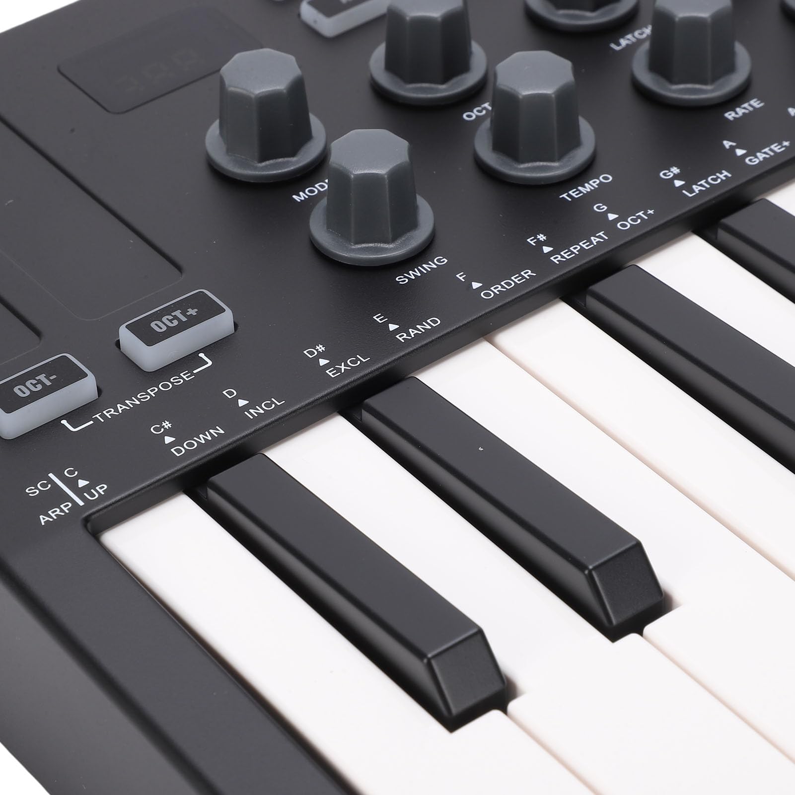 Eujgoov Controlador MIDI Portátil de 25 Teclas Bluetooth USB 8 Perillas Semipesadas con Software de Producción Negro para Producción Musical