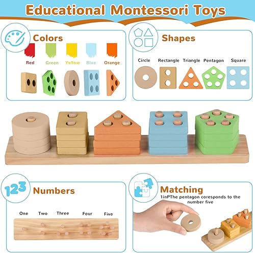 Miniatura 2 de Juguetes Montessori para niños y niñas de 1, 2 y 3 años, juguetes sensoriales para niños pequeños, juguetes de clasificación y apilamiento de
